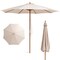 Beige Wooden Patio Umbrella 10 Ft Rope Pulley Adjustable Vented Canopy Outdoor